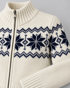 Women's Fair Isle Cardigan - Snowflake Funnel Neck