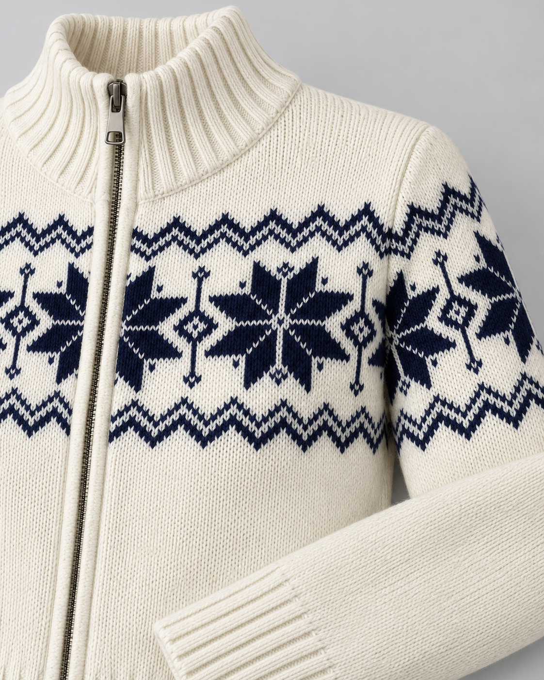 Women's Fair Isle Cardigan - Snowflake Funnel Neck