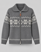 Women's Fair Isle Cardigan - Snowflake Ribbed Collar