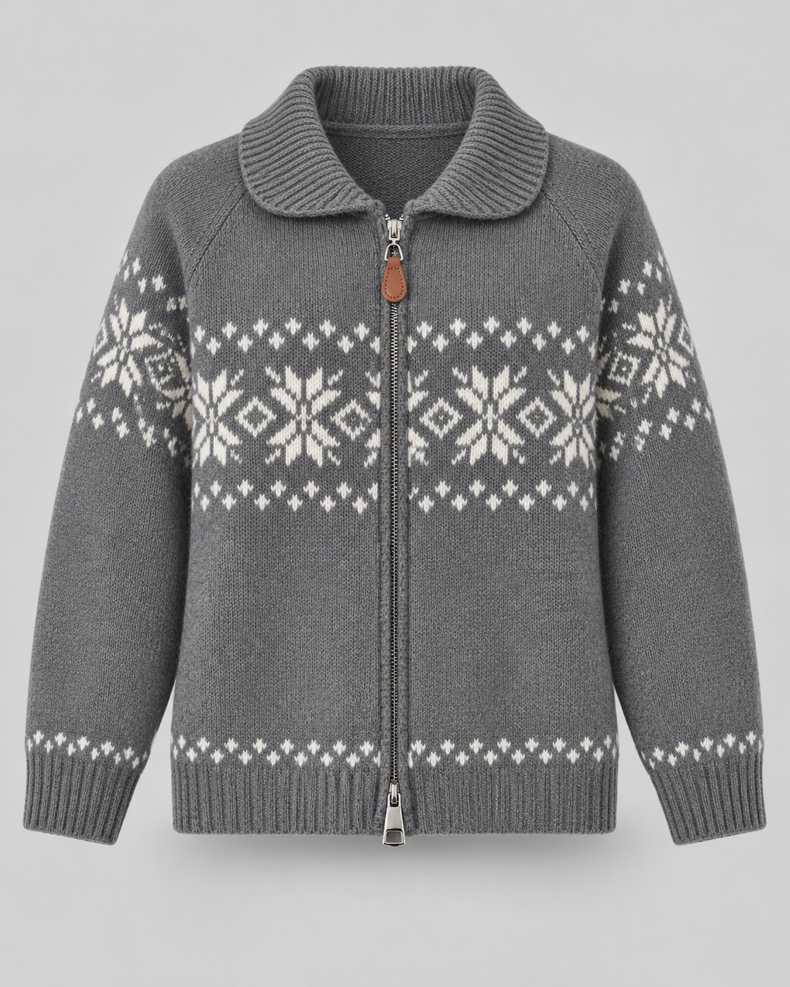 Women's Fair Isle Cardigan - Snowflake Ribbed Collar