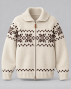 Women's Fair Isle Cardigan - Snowflake Ribbed Collar