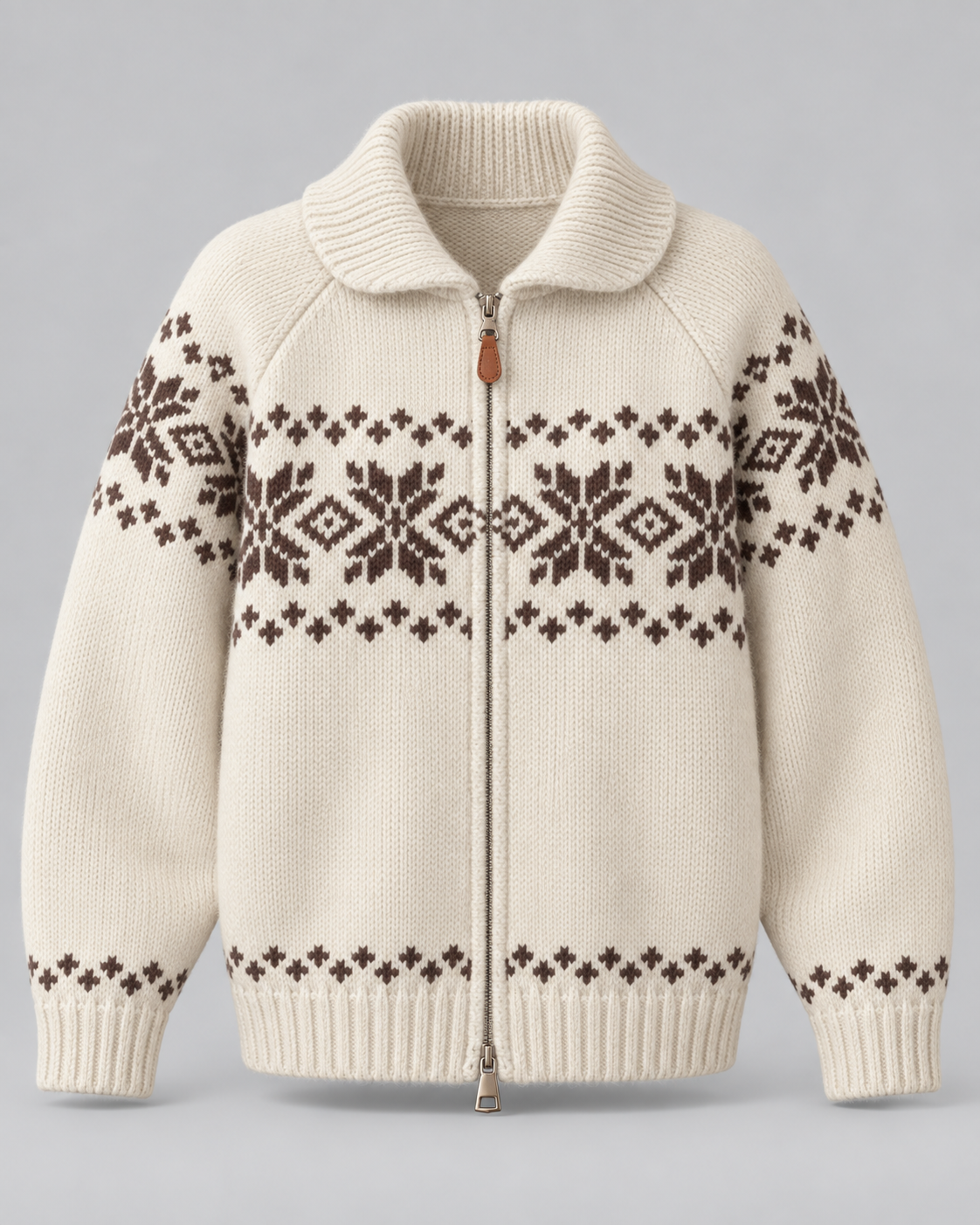 Women's Fair Isle Cardigan - Snowflake Ribbed Collar
