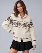 Women's Fair Isle Cardigan - Snowflake Ribbed Collar