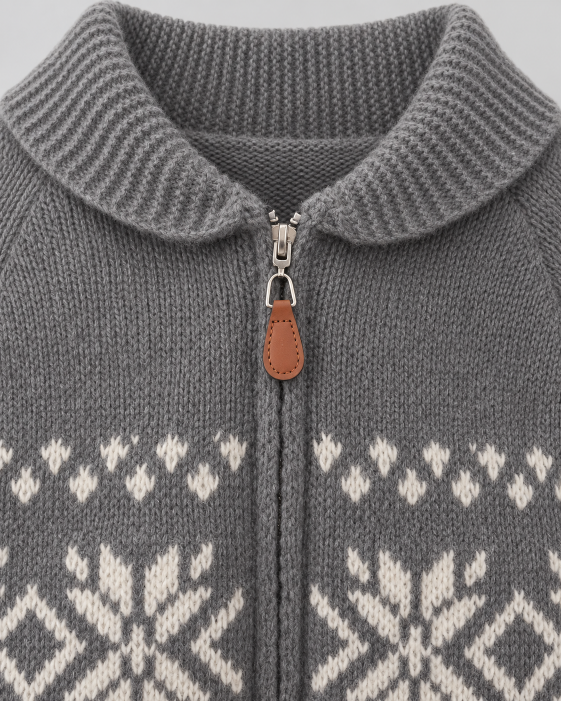Women's Fair Isle Cardigan - Snowflake Ribbed Collar