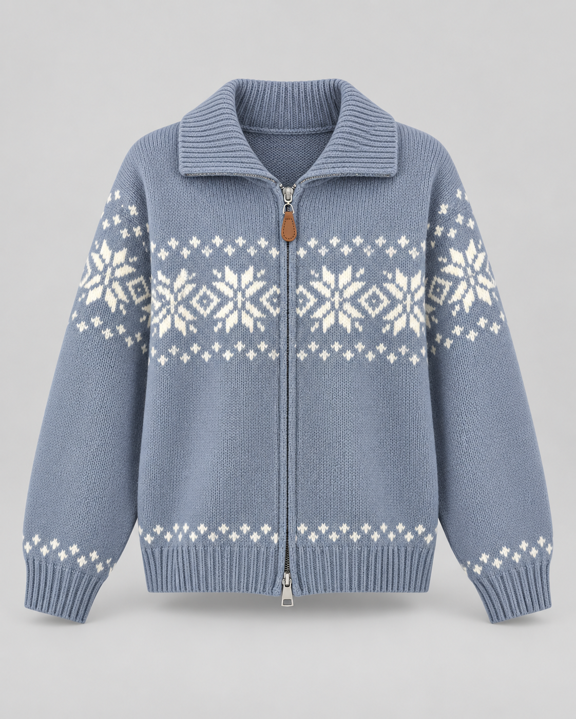 Women's Fair Isle Cardigan - Snowflake Ribbed Collar