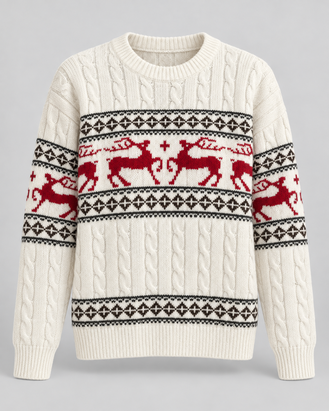 Women's Fair Isle Christmas Sweater - Aran Cable Reindeer