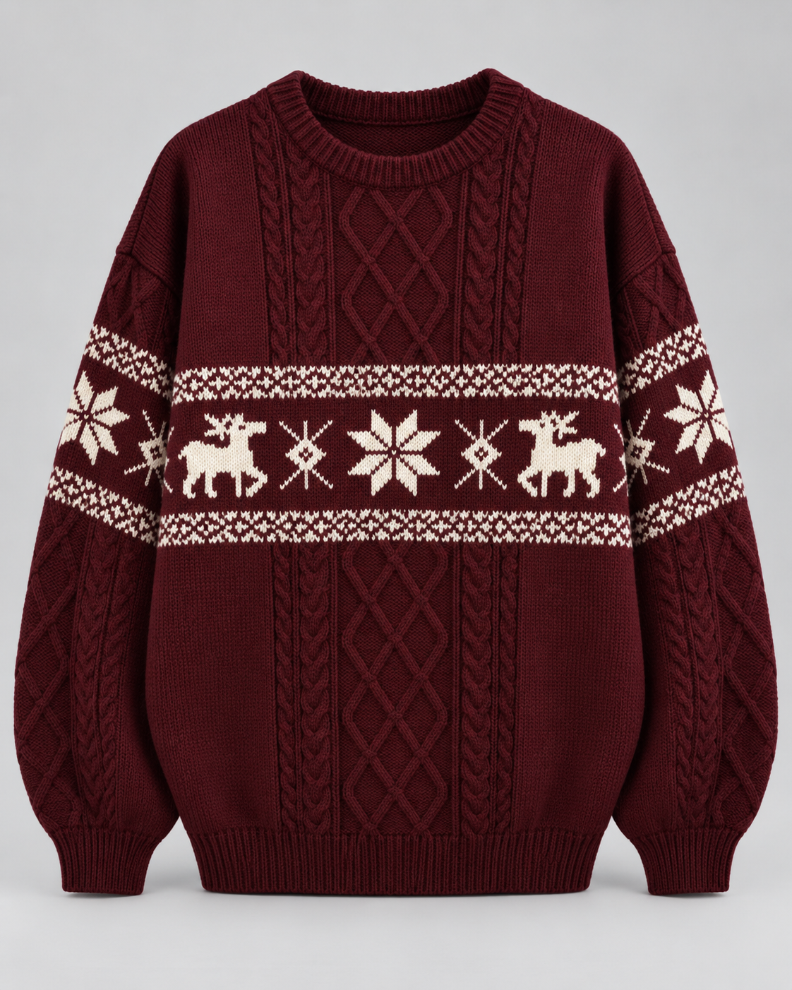 Women's Fair Isle Christmas Sweater - Cable Knit Reindeer