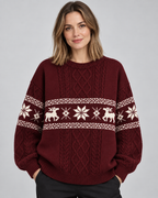 Women's Fair Isle Christmas Sweater - Cable Knit Reindeer