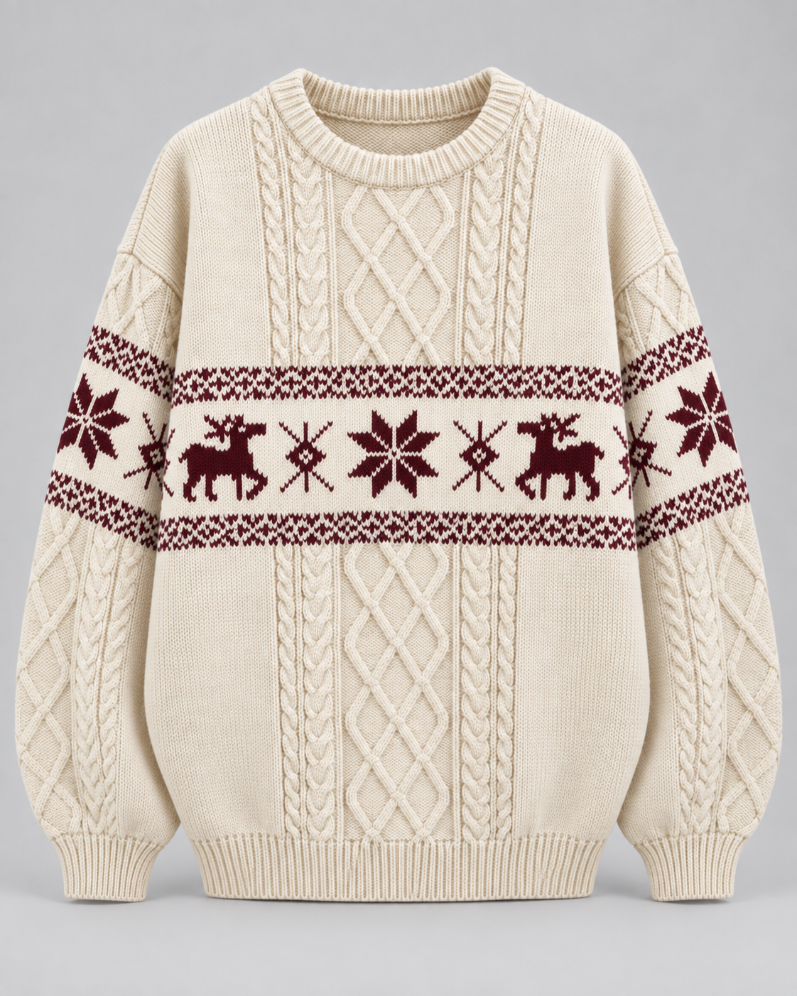 Women's Fair Isle Christmas Sweater - Cable Knit Reindeer