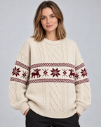 Women's Fair Isle Christmas Sweater - Cable Knit Reindeer