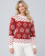 Women's Fair Isle Christmas Sweater - Checkered Trim Snowflake