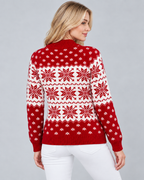 Women's Fair Isle Christmas Sweater - Checkered Trim Snowflake