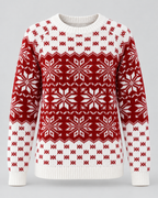 Women's Fair Isle Christmas Sweater - Checkered Trim Snowflake