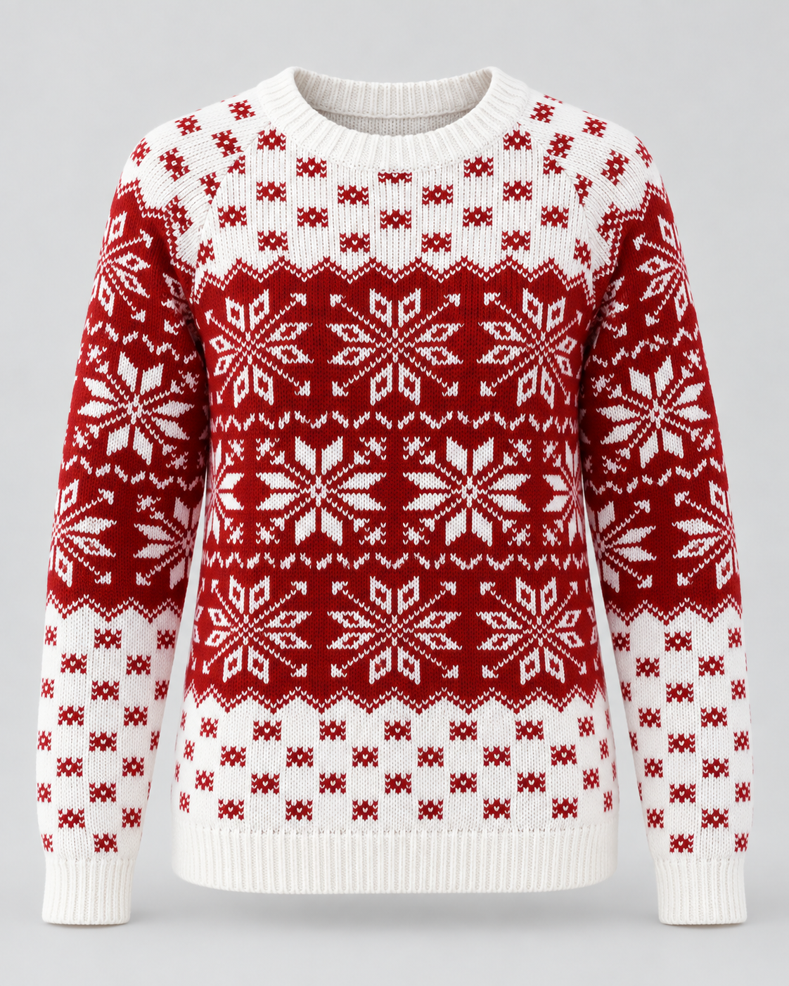 Women's Fair Isle Christmas Sweater - Checkered Trim Snowflake