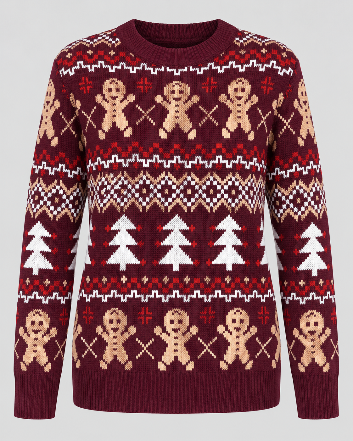 Women's Fair Isle Christmas Sweater - Gingerbread Crew Neck