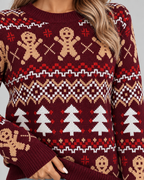 Women's Fair Isle Christmas Sweater - Gingerbread Crew Neck