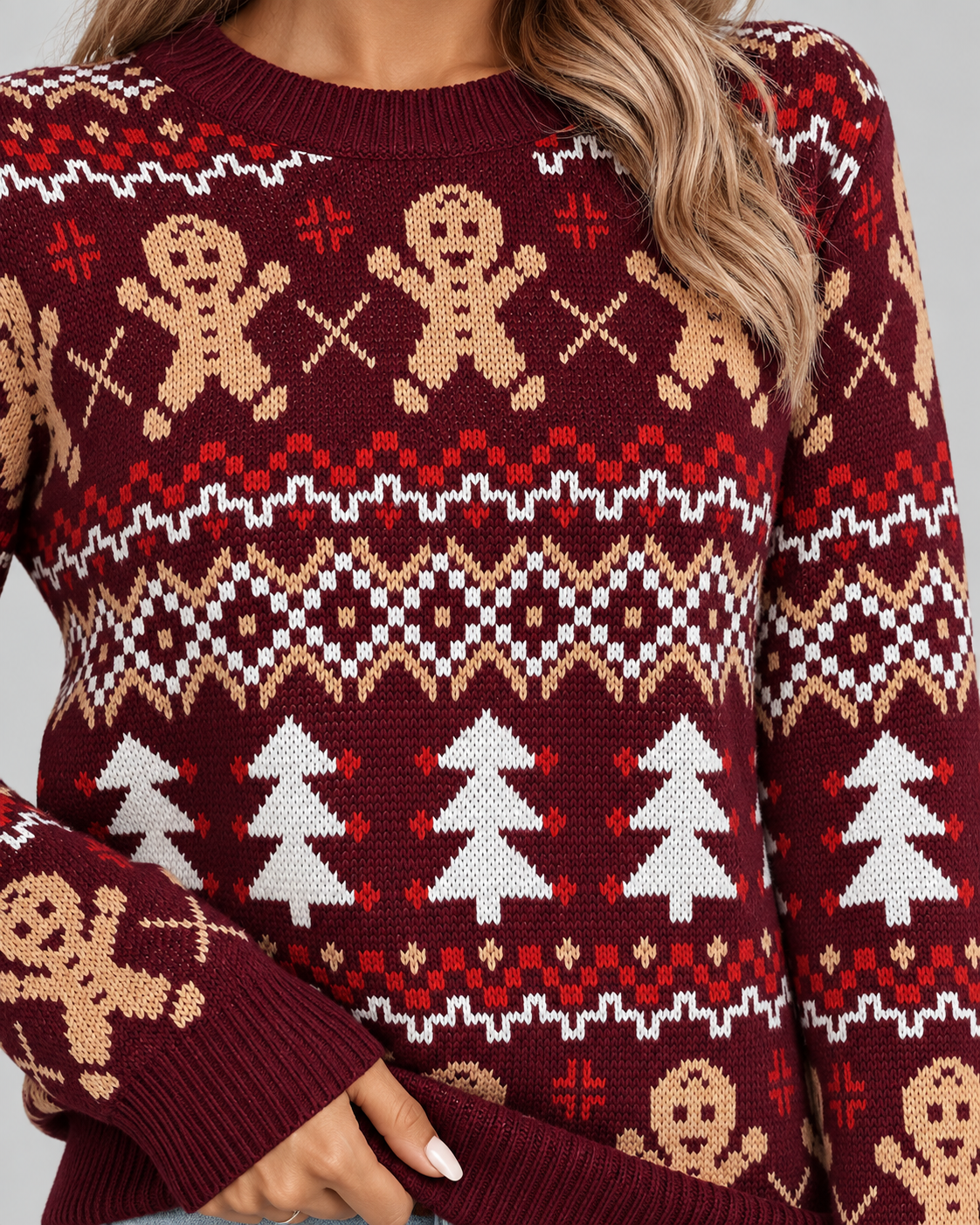 Women's Fair Isle Christmas Sweater - Gingerbread Crew Neck