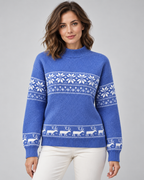 Women's Fair Isle Christmas Sweater - Mock Neck Reindeer Hem