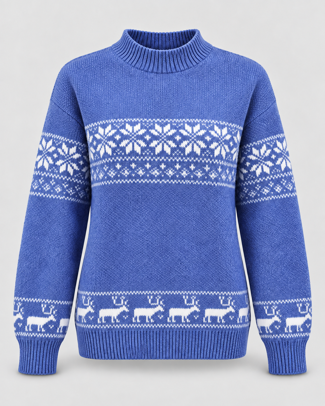 Women's Fair Isle Christmas Sweater - Mock Neck Reindeer Hem