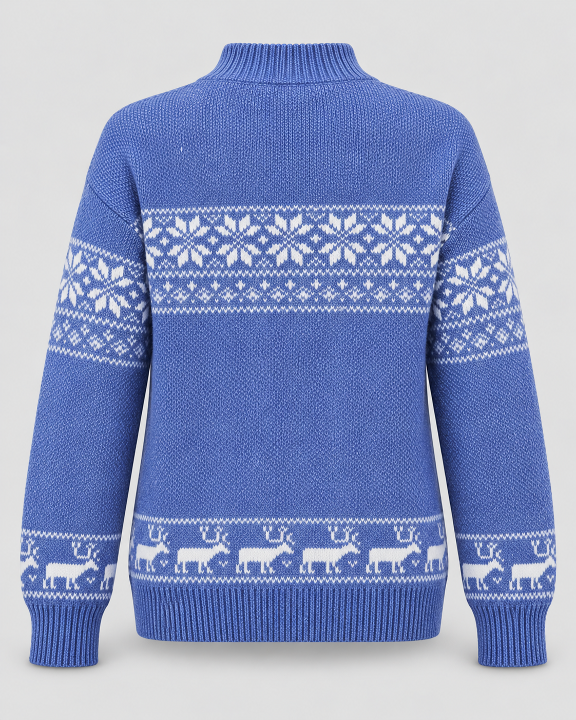 Women's Fair Isle Christmas Sweater - Mock Neck Reindeer Hem