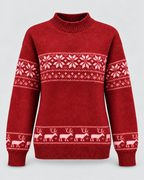 Women's Fair Isle Christmas Sweater - Mock Neck Reindeer Hem