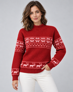 Women's Fair Isle Christmas Sweater - Mock Neck Reindeer Hem