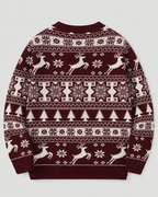 Women's Fair Isle Christmas Sweater - Reindeer Fir Tree Crew Neck