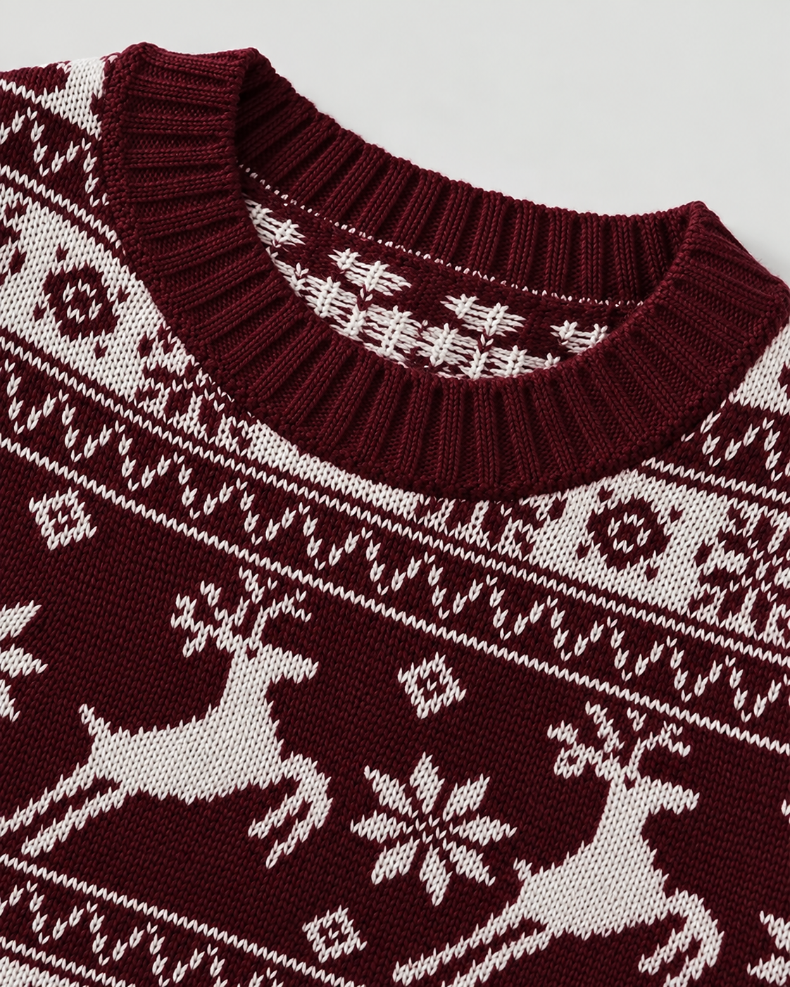 Women's Fair Isle Christmas Sweater - Reindeer Fir Tree Crew Neck