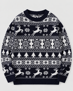 Women's Fair Isle Christmas Sweater - Reindeer Fir Tree Crew Neck