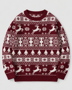 Women's Fair Isle Christmas Sweater - Reindeer Fir Tree Crew Neck