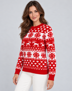 Women's Fair Isle Christmas Sweater - Reindeer Snowflake Crew Neck