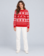 Women's Fair Isle Christmas Sweater - Reindeer Snowflake Crew Neck