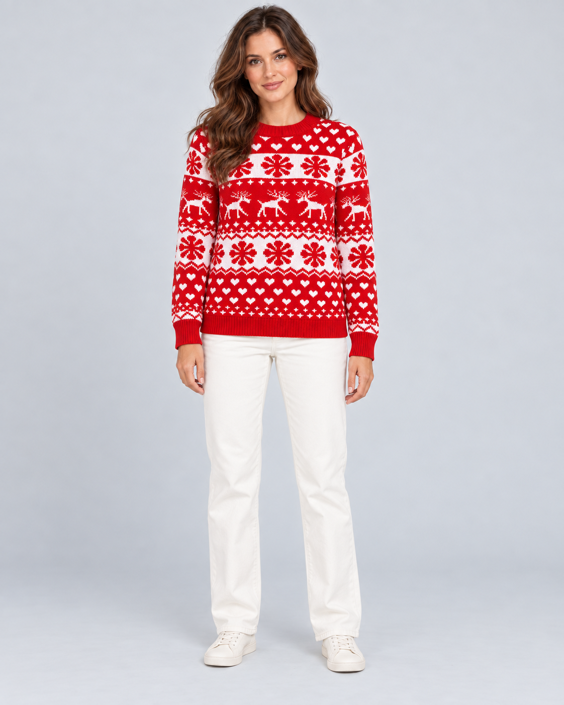 Women's Fair Isle Christmas Sweater - Reindeer Snowflake Crew Neck
