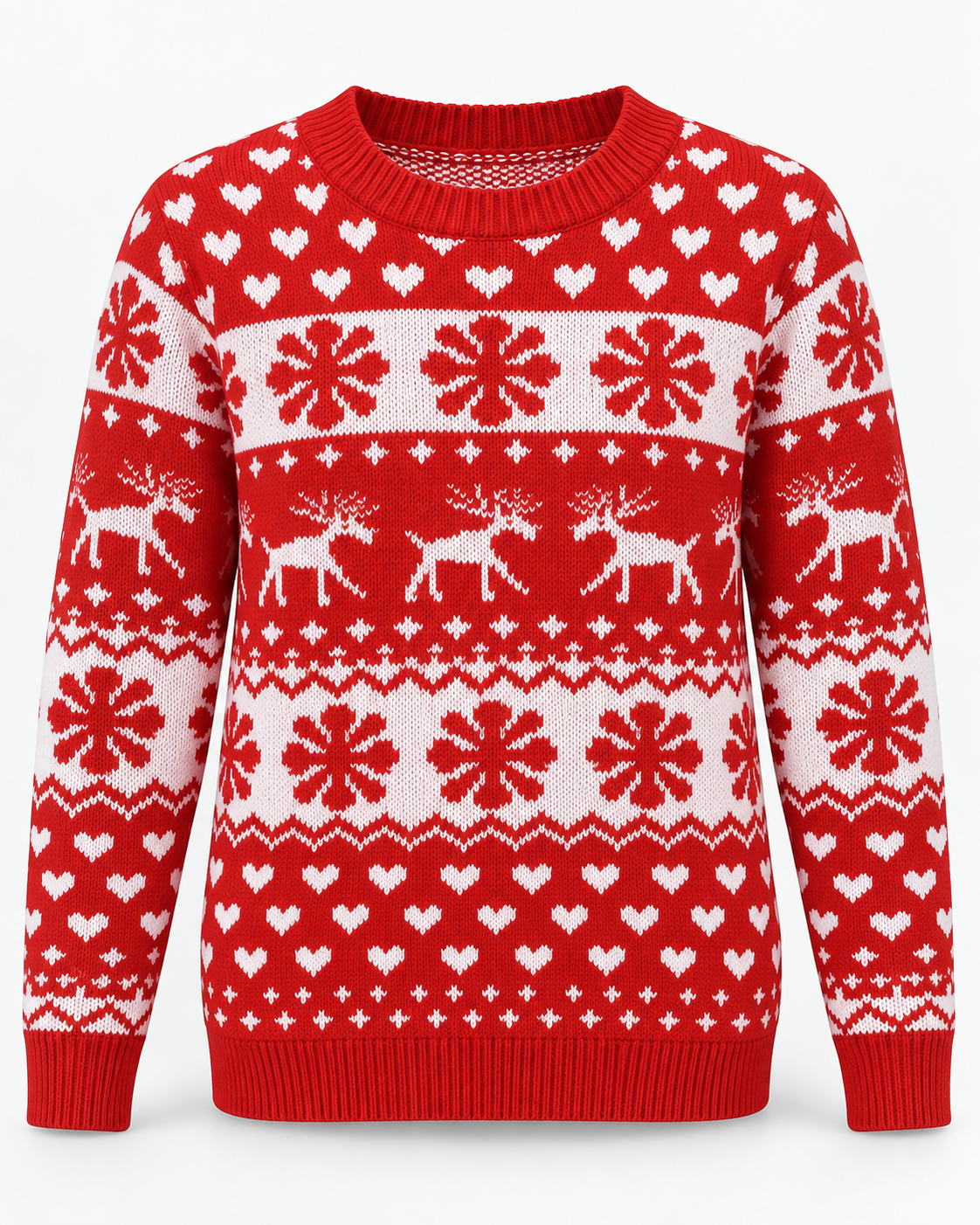 Women's Fair Isle Christmas Sweater - Reindeer Snowflake Crew Neck