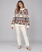 Women's Fair Isle Christmas Sweater - Reindeer Snowflake Mock Neck