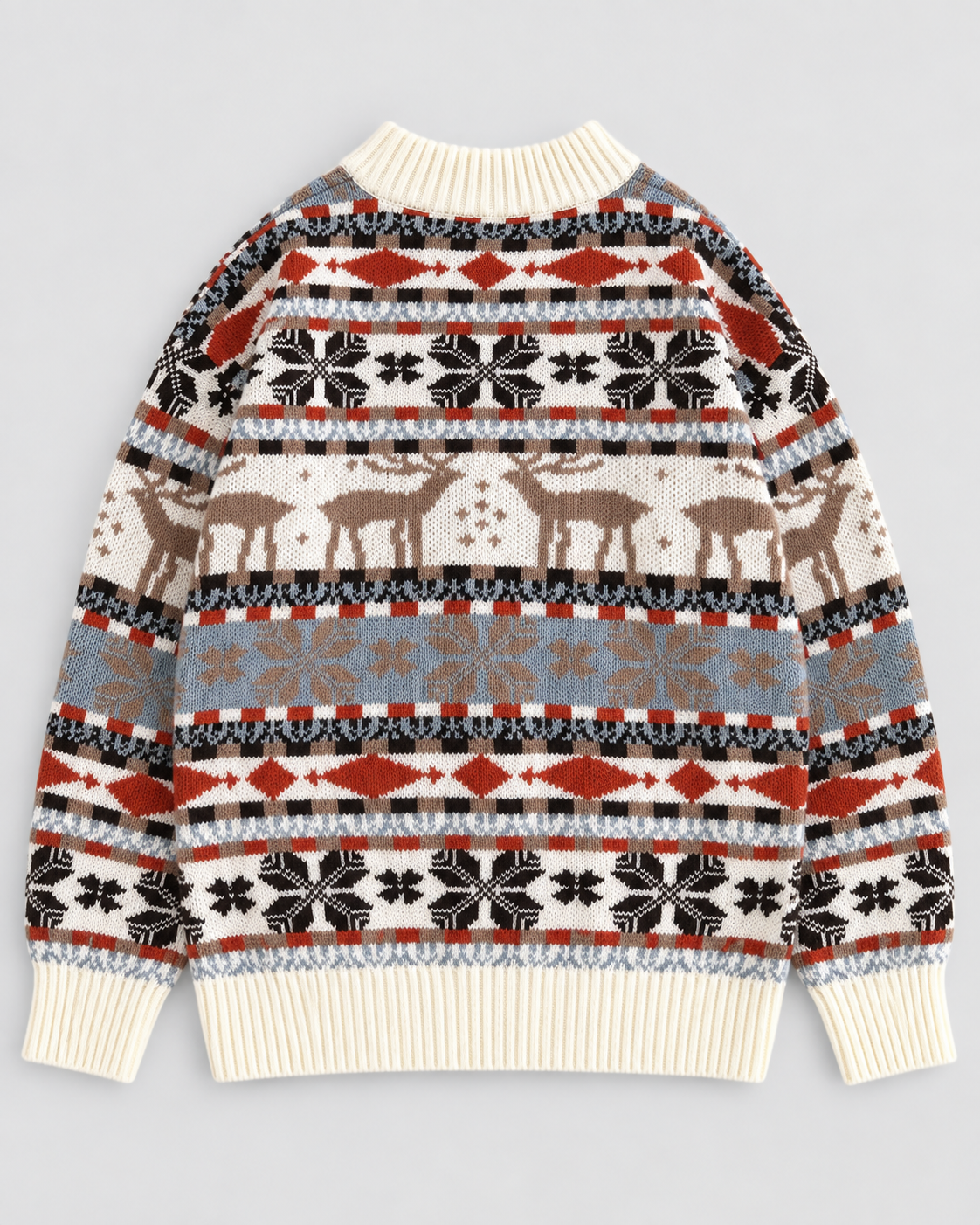 Women's Fair Isle Christmas Sweater - Reindeer Snowflake Mock Neck