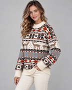 Women's Fair Isle Christmas Sweater - Reindeer Snowflake Mock Neck