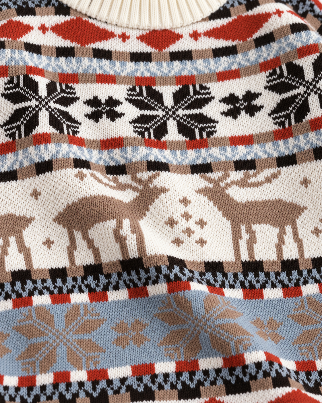 Women's Fair Isle Christmas Sweater - Reindeer Snowflake Mock Neck