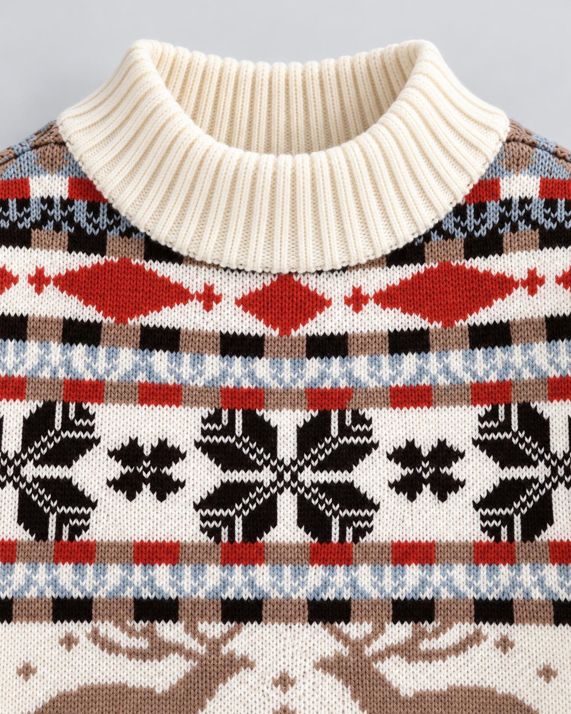 Women's Fair Isle Christmas Sweater - Reindeer Snowflake Mock Neck