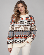 Women's Fair Isle Christmas Sweater - Reindeer Snowflake Mock Neck