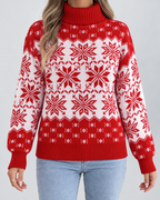 Women's Fair Isle Christmas Sweater - Turtleneck Snowflake