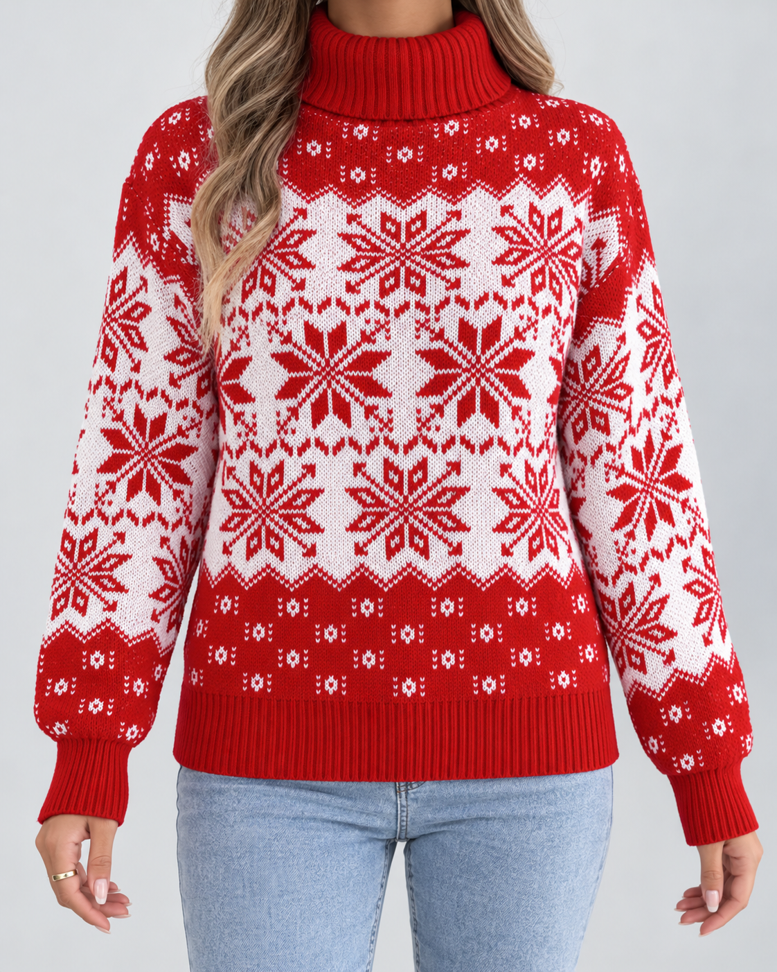 Women's Fair Isle Christmas Sweater - Turtleneck Snowflake