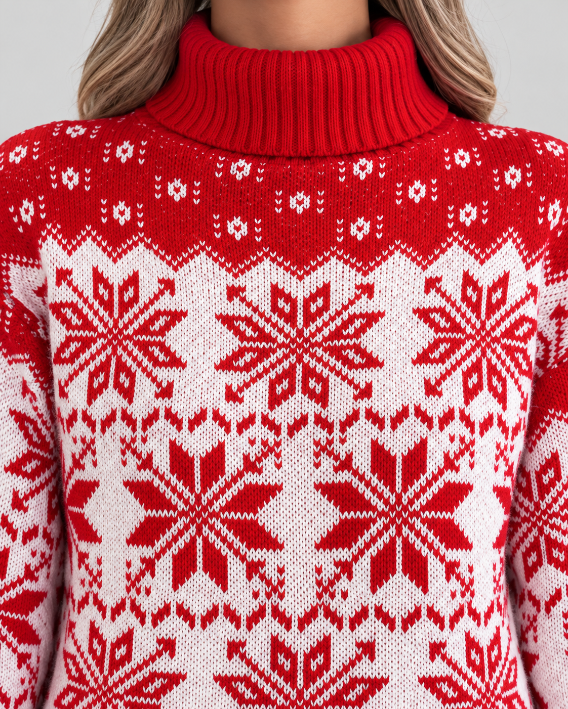 Women's Fair Isle Christmas Sweater - Turtleneck Snowflake