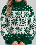 Women's Fair Isle Christmas Sweater - Turtleneck Snowflake