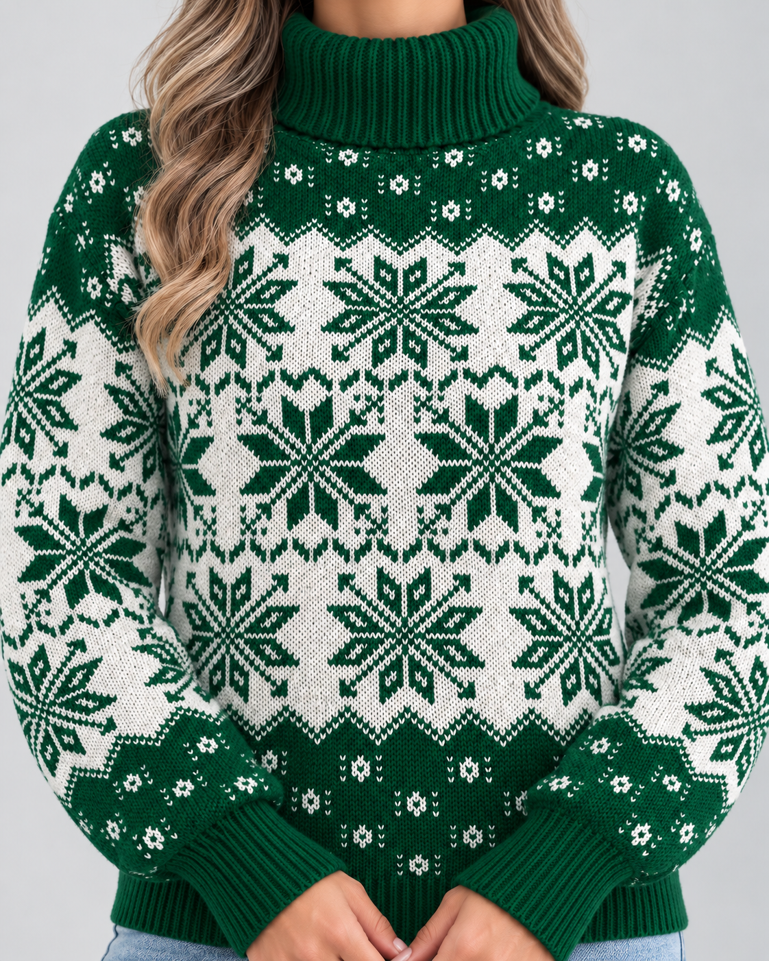 Women's Fair Isle Christmas Sweater - Turtleneck Snowflake
