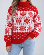 Women's Fair Isle Christmas Sweater - Turtleneck Snowflake
