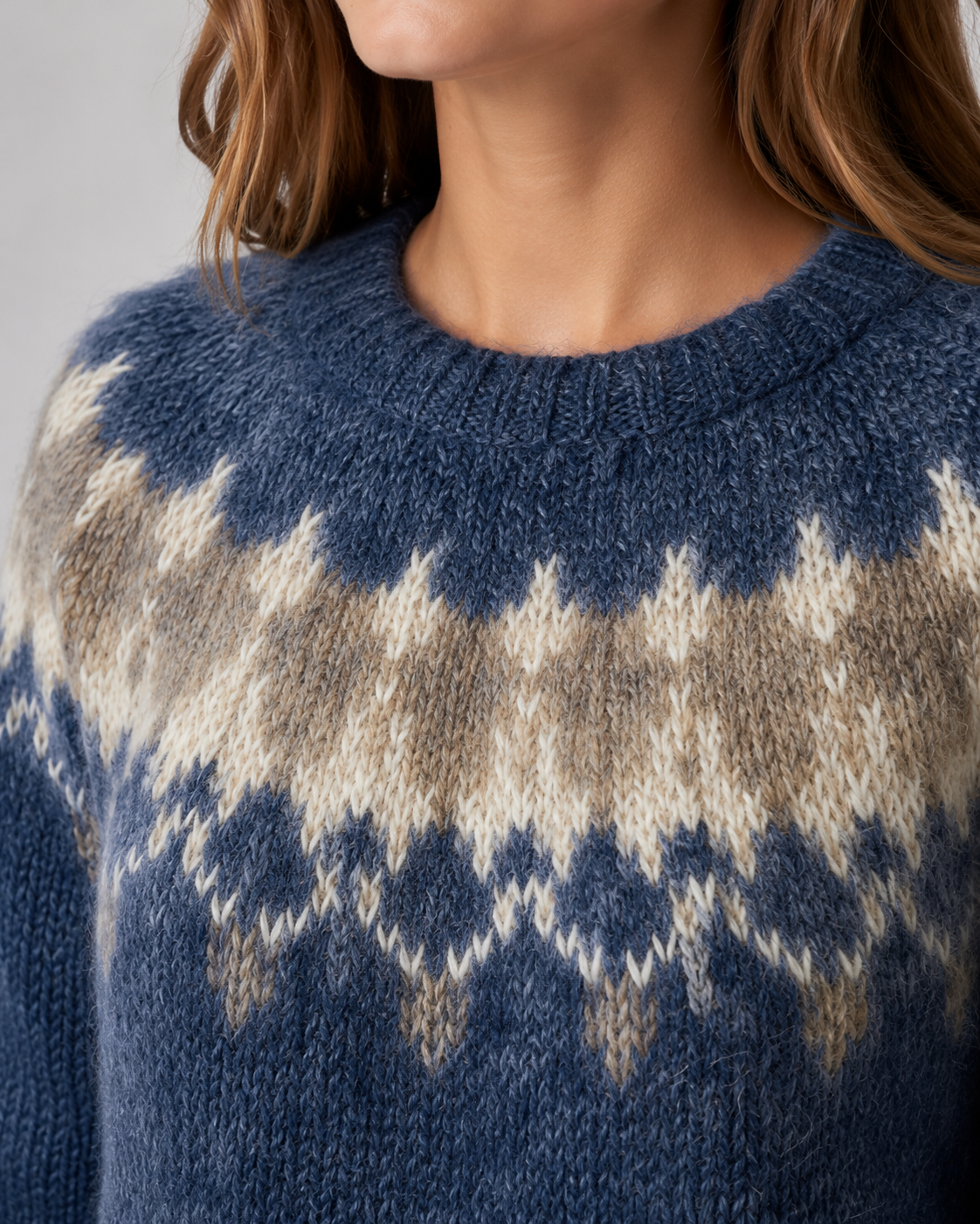 Women's Fair Isle Knit Sweater - Crew Neck Relaxed Fit