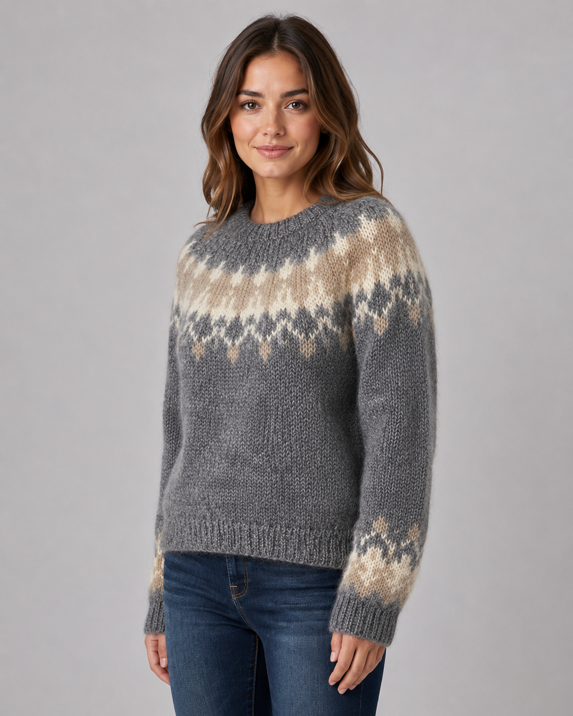 Women's Fair Isle Knit Sweater - Crew Neck Relaxed Fit