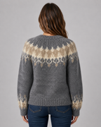 Women's Fair Isle Knit Sweater - Crew Neck Relaxed Fit
