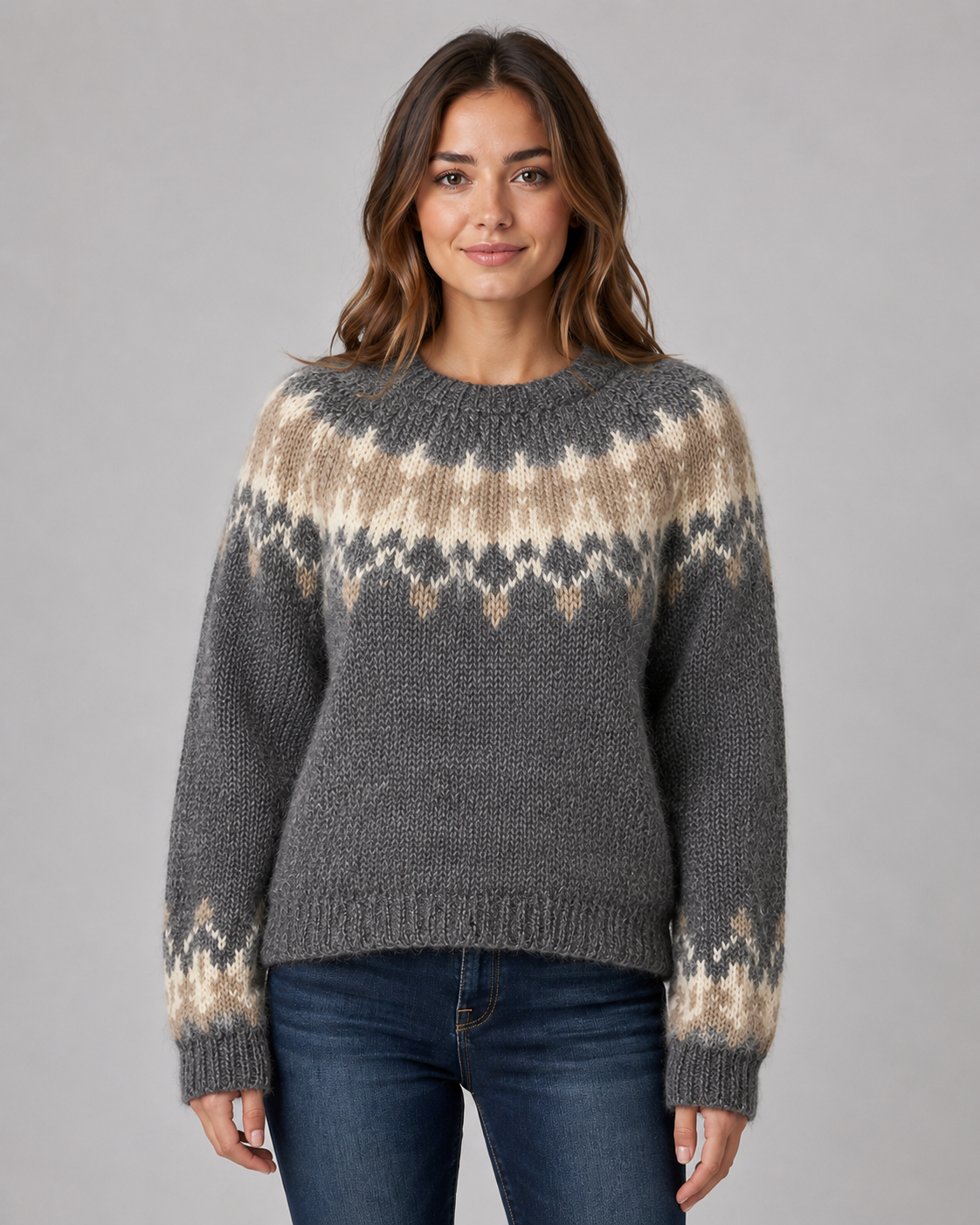 Women's Fair Isle Knit Sweater - Crew Neck Relaxed Fit